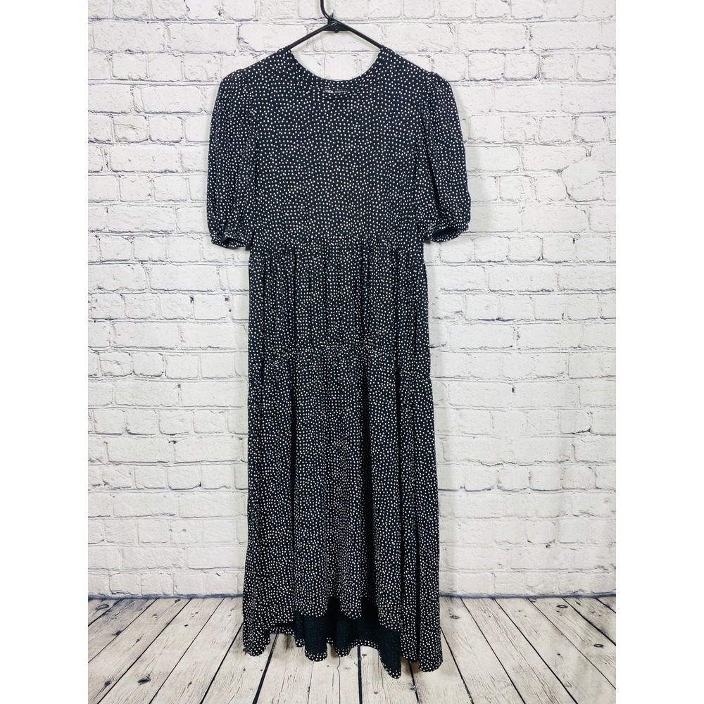 Zara Dress Womens S Polka Dot Tiered Puff Sleeve Black White Small Excellent